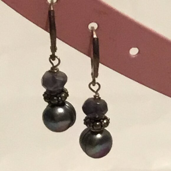 Vintage & gorgeous sterling silver Tahitian pearl clip on earrings - Picture 6 of 15